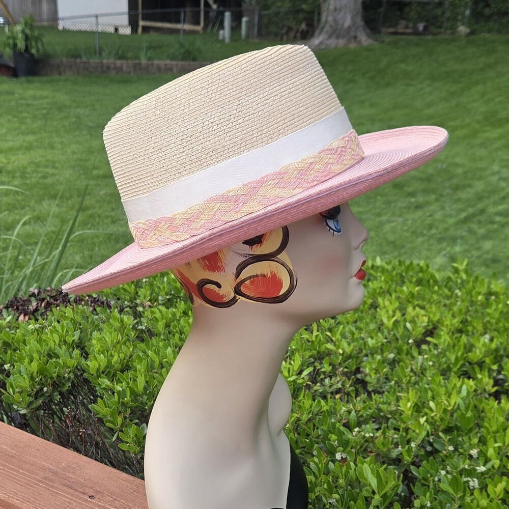 NWT Biltmore Milan Golf Hat Pink Tan Straw Derby Resort Hat Small - Picture 4 of 10